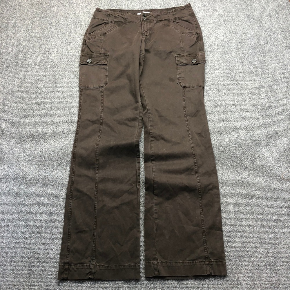Y2K Old Navy Womens Cargo Pants Brown Mid Rise Stretch Flare Leg Size 4 Regular